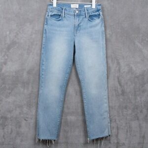 FRAME Le High Straight Jeans Light Wash Distressed Frayed Hem Sz 27‎